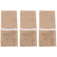 Melitt 60PCS Country Wedding Table Silverware Holder Natural Burlap Cutlery Pockets Fork Pockets Rustic Wedding Decoration