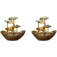 Melitt 2X Relaxation Indoor Waterfall Fountain Tabletop Water Fountain LED Light for Home Office Room Desktop Decoration A