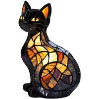 Wella New Stained Glass Cat Lamp Cats Stained Resin 3D Cute Tabletop Retro High Quality Pet Led Table Light Home Bedroom