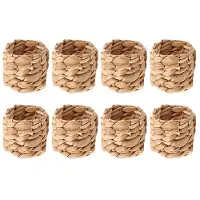 Wella 8Pcs Country Style Water Woven Napkin Ring, Hand-Woven Straw Napkin Ring, Farmhouse Natural Napkin Buckle