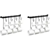 Wella Coffee Mug Holder for Wall: 17-Inch Black Coffee Bar Cup Hanger Hooks - Hanging Coffee Cup Rack Storage Organizer 4Pcs