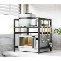 Verk Group Keittiön hylly mikroaaltouunille, musta, 2 tasoa, loft-tyylinen