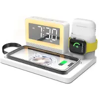 Melitt Multifunctional 5-in-1 Wireless Charger 15W Wireless Charging Supports Alarm Clock and Seven-Color Night Light EU Plug