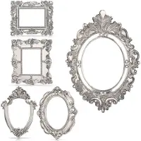 Melitt 5Pcs Vintage Resin Picture Frame Flower Oval Rectangle Frame, Tabletop Jewelry Display Frame for Photography Home Decor