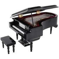 Melitt Miniature Grand Piano Model Kit Musical Instrument with Chair,for Home Office Decoration(Black, Without Music) Large