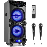 Fenton Live2104 karaoke keskus pyörillä 2x 10" kaiuttimet 400W, karaoke laite, karaoke, kaiutin, bluetooth karaoke, mikrofoni