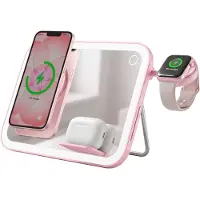 Forcell 3in1 15w pinkki langattomasti pikalataava LED meikkipeili