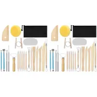 Wella Clay Tools 42 PCS, Pottery Tool Kit Dotting Tools Polymer Clay Tools, Ceramics Tools with Wooden Handle Pottery Tool Bag