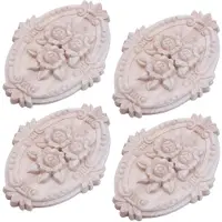 Tlily 4X Retro Wood Ornament Applique Carving Ornament for Cabinet Door Furniture Decoration(13X9cm)