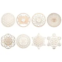 Tlily 8Pack 14cm Wooden Wall Sign Flower of Life Shape Coaster Wood Wall Art DIY Coaster Making Geometry