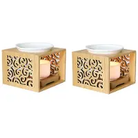 Wella 2X Wooden Bamboo Hollow Fragrance Lamp Oil Furnace Aroma Burner Candle Holder Elegant Attractive Home Office Decoration
