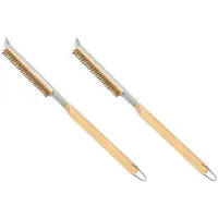 Wella 2pcs 21Inch Pizza Oven Brush with Scrapers, Copper Wire Pizza Stone Cleaning Brush for BBQ Grill Cleaning