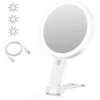 INF LED-valolla varustettu meikkipeili karhujalustalla - 30x suurennus, kannettava ja ladattava White