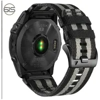 INF Pikalukitteinen nailoninen ranneke Garmin Fenix 5X 6X 7X Tactix 7 Pro -kelloille Musta + vaaleanharmaa 22 mm