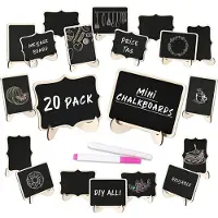 Wella Chalkboard Sign 20 Pack Food Labels for Party Buffet, Wooden Small Chalk Board Signs with Easel Stand for Food Tags