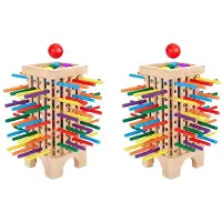 Torribaly 2X Wooden Board Game Montessori Toys, 42 Colourful Sticks Dice Game Math Educational Toy, Family Fun Dropping Game