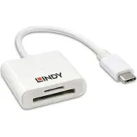 Lindy 43185, MicroSD (TransFlash), SD, Valkoinen, 5000 Mbit/s, Akryylinitriilibutadieenistyreeni (ABS), 2 TB, USB 3.2 Gen 1 (3.1 Gen 1) Type-C