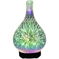 Melitt 3D Firework Glass USB Air Humidifier with 7 Color Led Night Light Aroma Oil Diffuser Cool Mist Maker Black EU Plug