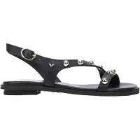 Martinelli for woman. 1535-B152Z Mazzini flat leather sandals with studs black (37), Buckle, Casual