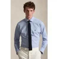 Ralph Lauren for man. 710B22587001 Blue plaid stretch poplin shirt (M), Casual, Cotton, Long sleeve