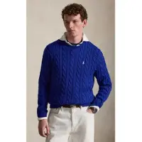 Ralph Lauren for man. 710775885544 Navy cable knit cotton sweater (S), Blue, Casual, Long sleeve