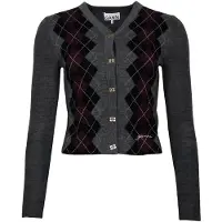 Ganni Fine Merino Jacquard Cardigan - Grey - S