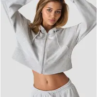 ICANIWILL Everyday Terry Cropped Hoodie Light Grey Melange