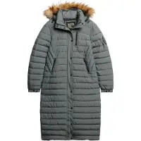 Superdry for woman. W5011565A Fuji grey long quilted coat with hood (XS), Casual, Recycled Polister, Sustainable