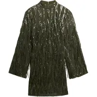 Superdry for woman. W8011989A Green mini dress with sequins and fringes (XS), Party, Polyester, Long sleeve