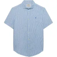 Superdry for man. M4011104A Riviera blue shirt (L), Casual, Linen, Short sleeve