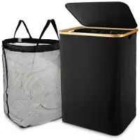 Melitt Laundry Basket with Lid, Black Laundry Basket with Removable Laundry Bag - Laundry Sorter for Bathroom & Bedroom