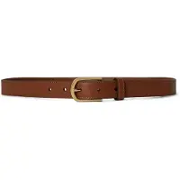 Ralph Lauren Rounded-Buckle Leather Skinny Belt - Brown - L