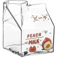Wella 350ML Kawaii Square Milk Carton Glass Cup Heat Resistant Cute Strawberry Peach Breakfast Cup Pudding Cup Milk Bottles, B