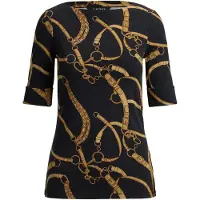 Ralph Lauren Belting-Print Cotton Boatneck Tee - Black - L