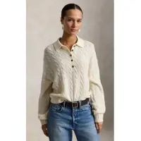 Ralph Lauren Cable Wool-Cashmere Polo-Collar Sweater - Cream - L