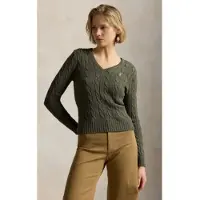 Ralph Lauren for woman. 211971870511 Cable knit green cotton sweater (XXL), Casual, Long sleeve