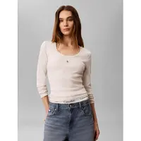 Calvin Klein Jeans Ls Woven Label 2X2 Baby Rib Scoo - Grey - L