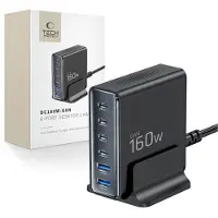 Tech-Protect DC160W-GAN 6-Port 160W AC Charger - Black USB hub - 6 satamat - USB 2.0 - Musta