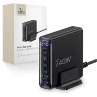 Tech-Protect DC240W-GaN Charging Station 6 Ports 4 x USB-C 2 x USB-A 240W QC3.0 - Black USB hub - 6 satamat - USB 3.0 - Musta