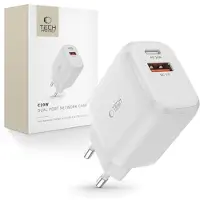 Tech-Protect C20W 2-Port Seinälaturi - PD20W, QC3.0 - Valkoinen