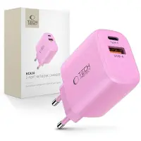 Tech-Protect NCA30 kaksiliitäntäinen laturi - 30W USB-C PD ja 18W USB-A QC3.0 - Vauvanvaaleanpunainen väri