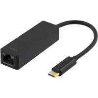 Deltaco – USB 3.1 -verkkosovitin, Gigabit, 1xRJ45, USB Type C, musta (USBC-GIGA)