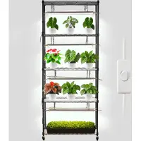 Vevor DIY -kasvihylly kasvivaloilla, 180 cm korkea sisäkasvien jalusta pyörillä, 192 W 5000 K täyden spektrin kasvivalot, kestävä metallikasvien esittelyteline, kukkaruukun pidike siementen istuttamis