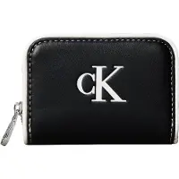 Calvin Klein Kukkaro 'Contrast Logo Textured Zip-around' musta / valkoinen