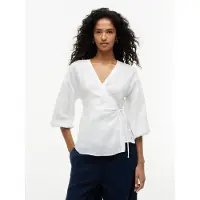 Tommy Hilfiger Pusero 'Relaxed Fit Pure Wrap Blouse' valkoinen
