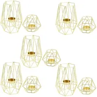 Torribaly Set of 10 Gold Geometric Metal Tealight Candle Holders for Living Room & Bathroom Decorations - Centerpieces