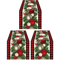 Jojomino 3X Linen Red and Black Check Plaid Christmas Table Runner 72 Inches Long Seasonal Winter Christmas Table Decoration