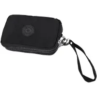 Wella Women Small Wallet Washer Wrinkle Fabric Phone Purse Three Zippers Portable Make bag Black