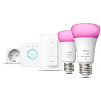 Philips Hue Aloituspakkaus: 2 E27-älylamppua (1 100) + Dimmer Switch - White & Color Ambiance