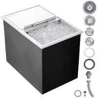 Vevor -jääkaappi, 69 cm P x 45 cm L x 53 cm K ruostumattomasta teräksestä valmistettu jääjäähdytin, kaupallinen jäälaatikko liukukannella, 40,9 litran ulkokeittiön jääbaari, tyhjennysputki ja tyhjennys
